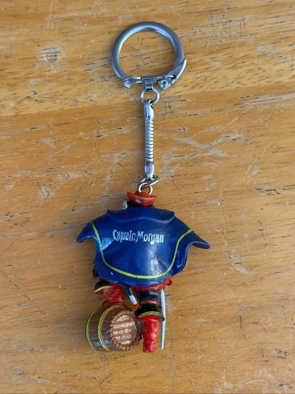 Vintage Captain Morgan Pirate Figurine Keychain Barrel Sword Advertising Promo (